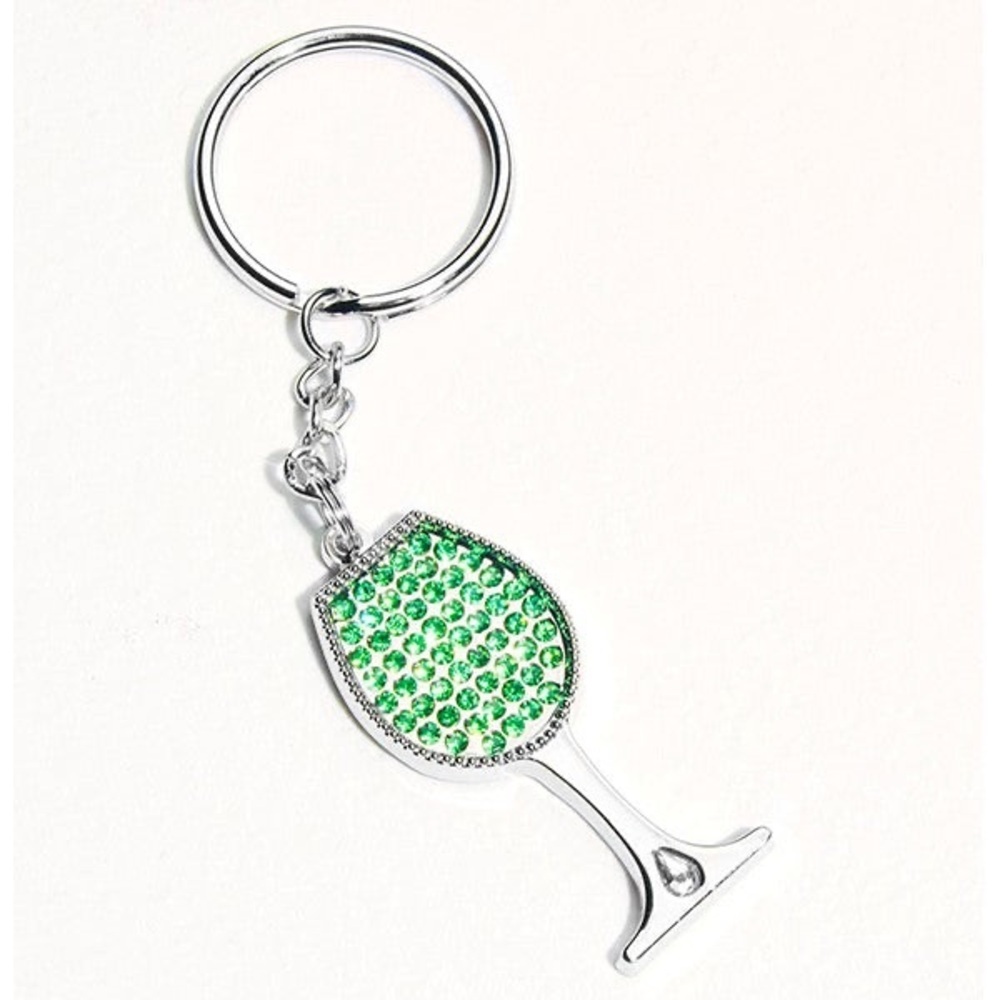 Green Rhinestone Wine Glass Keychain - - Picture 2 of 4
